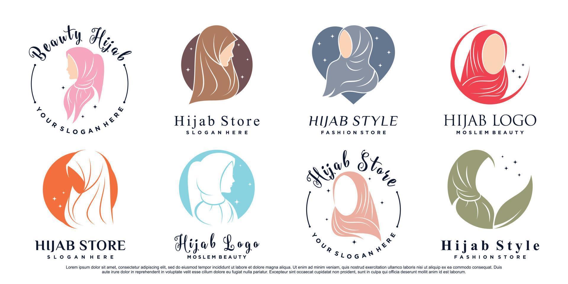 muslimah icon set logo template indossando hijab premium vector