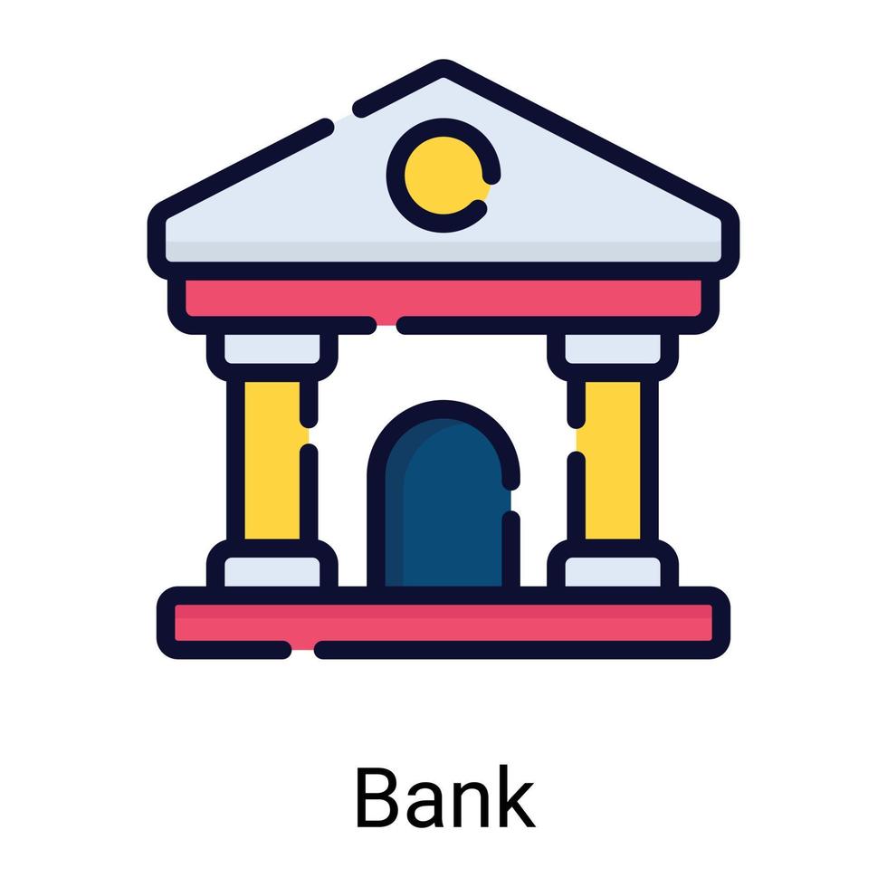 icona della linea di colore dell'edificio della banca isolata su sfondo bianco vettore