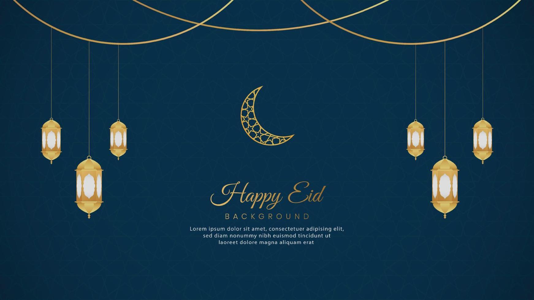 sfondo di lusso blu arabo islamico felice eid con motivo geometrico e bellissimo ornamento con lanterne vettore
