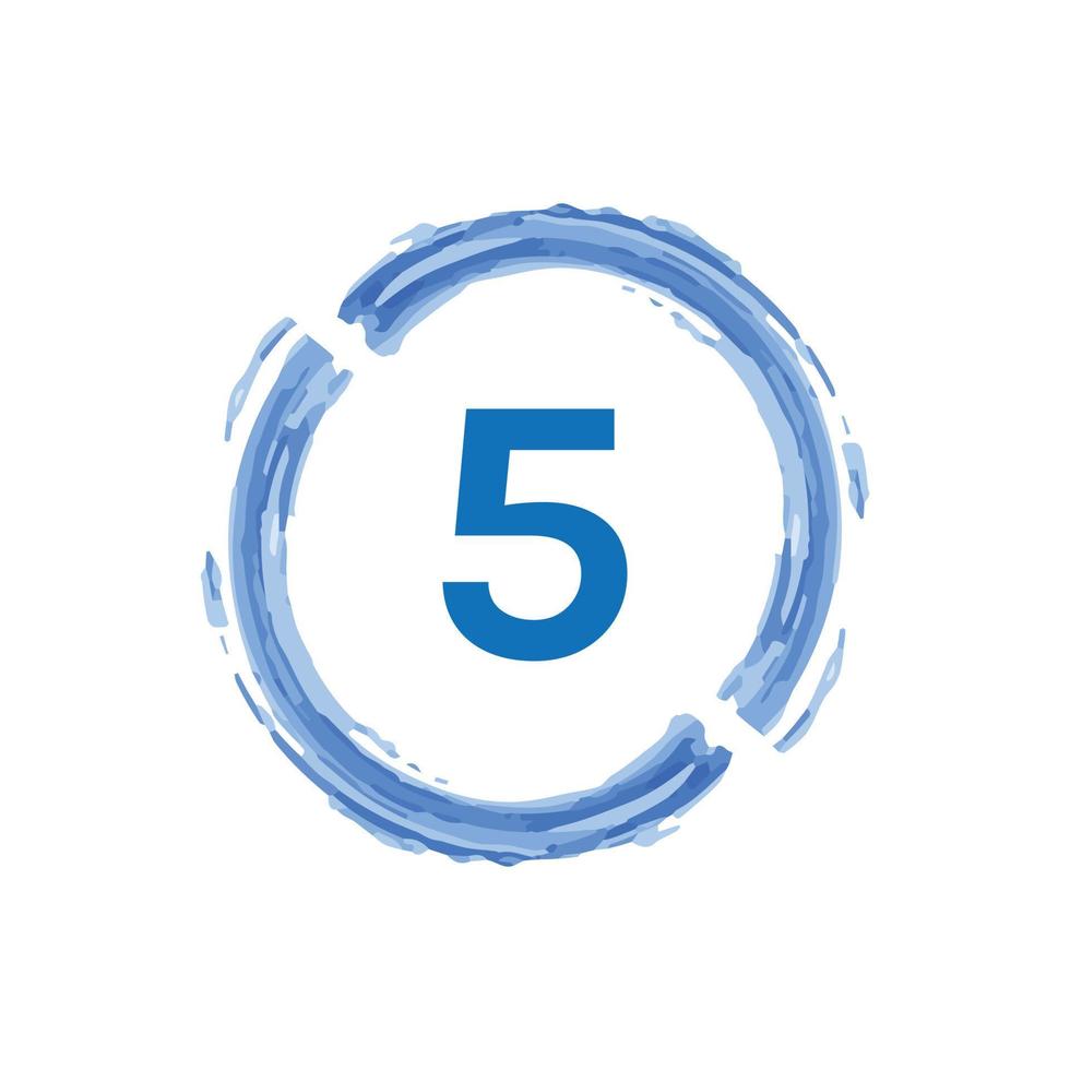numero 5 in cerchio blu acquerello su sfondo bianco. vettore