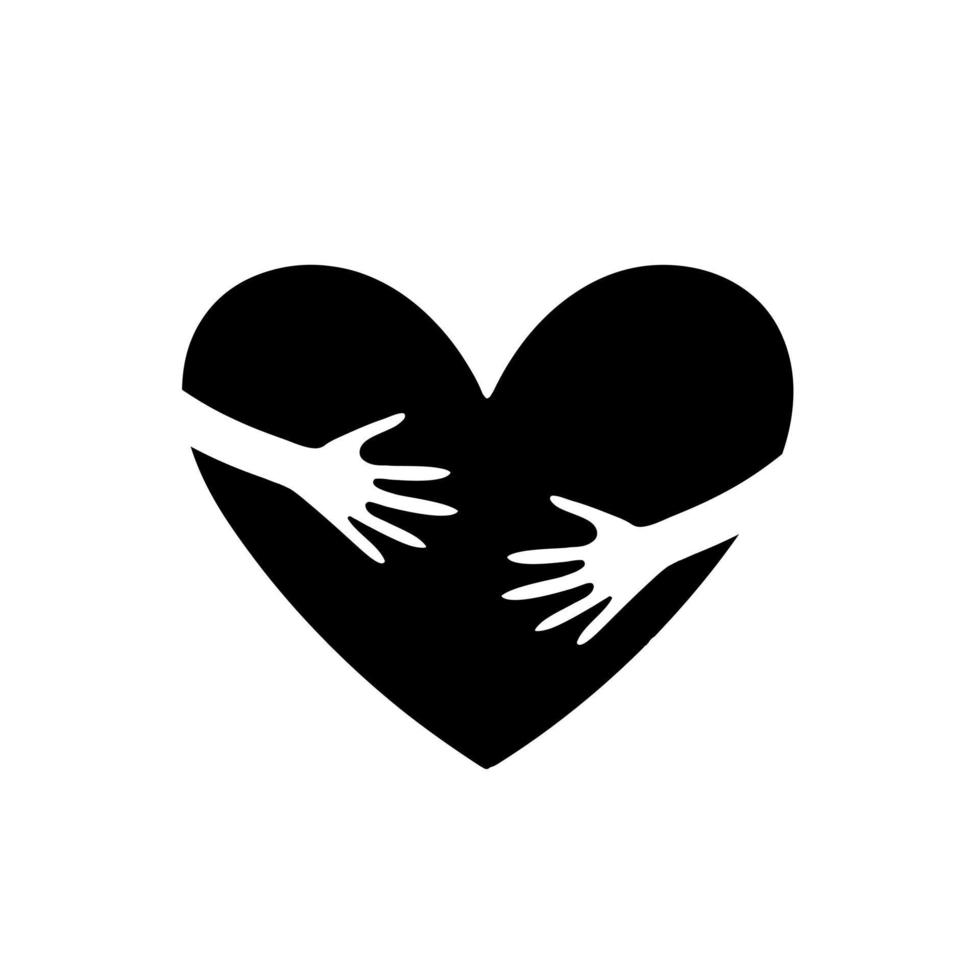 le mani abbracciano l'illustrazione vettoriale dell'icona del cuore