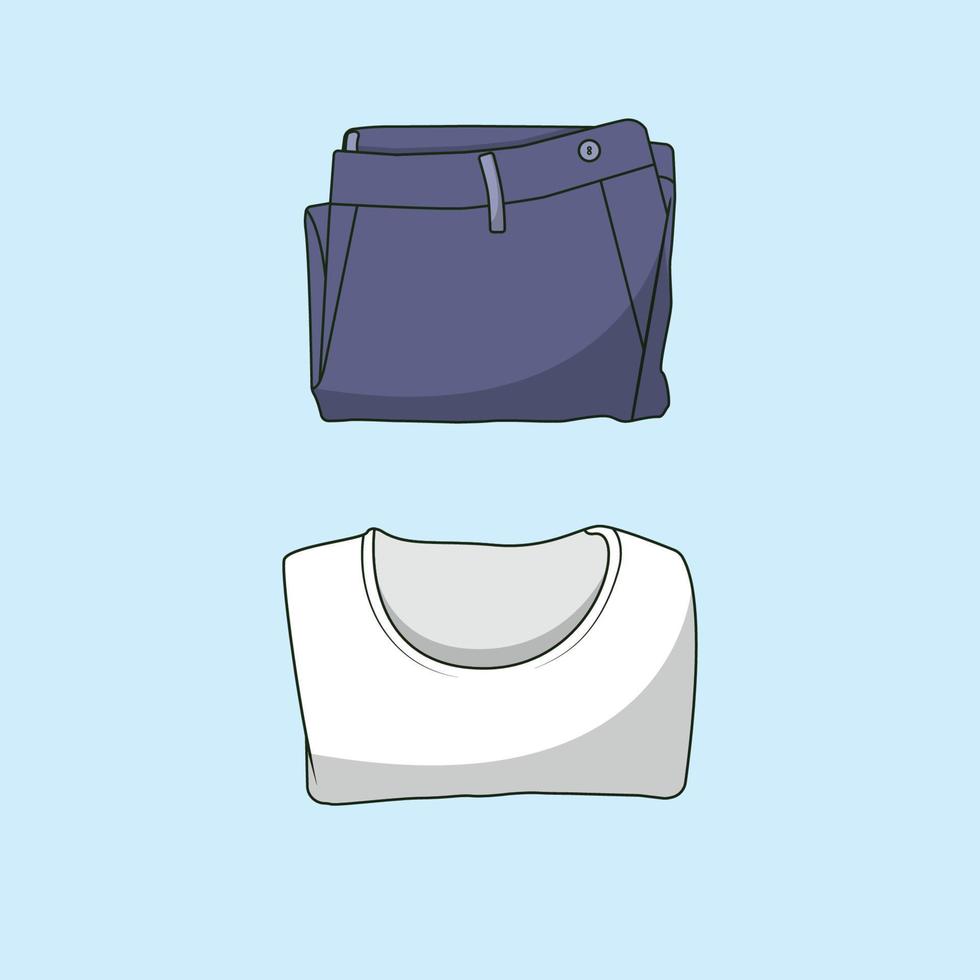 illustrazione dell'icona di vettore di t-shirt piegata e pantaloni lunghi. vettore di vestiti piegati. stile cartone animato piatto adatto per pagina di destinazione web, banner, volantino, adesivo, carta da parati, sfondo