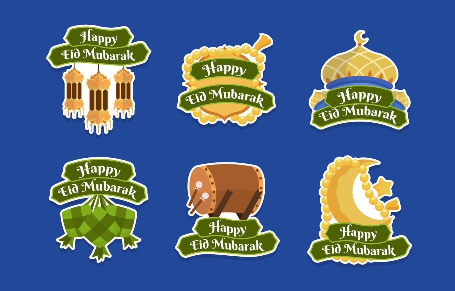 set di adesivi decorativi islamici happy eid mubarak vettore