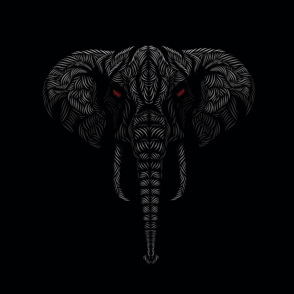 la testa di elefante faccia linea pop art potrait logo design colorato con sfondo nero scuro vettore