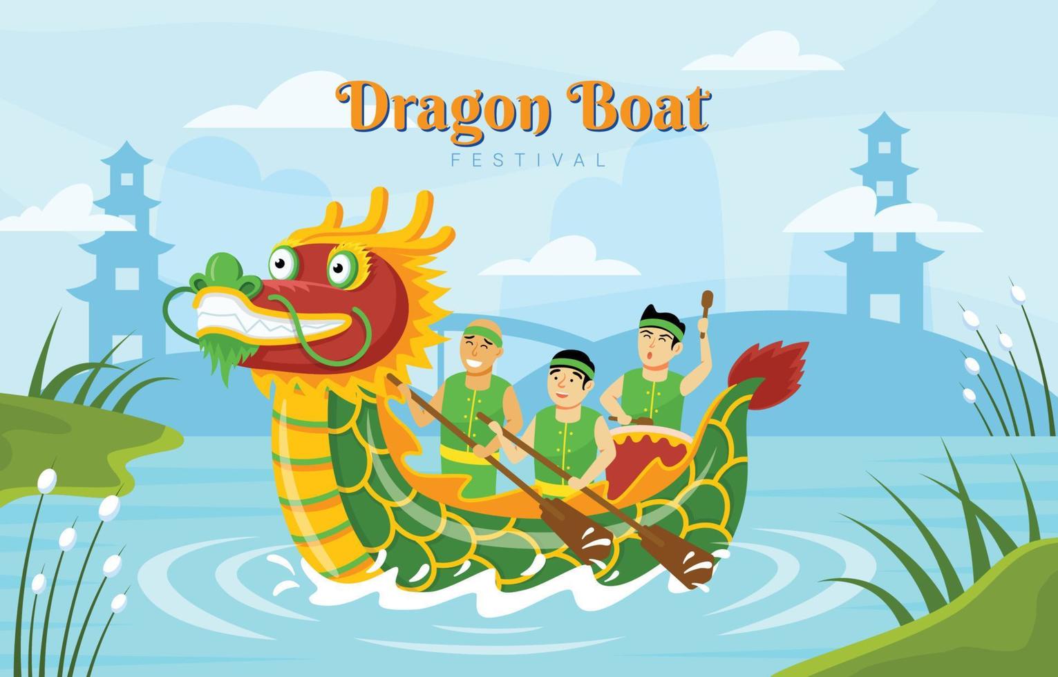 concetto del fumetto di festival della barca del drago vettore