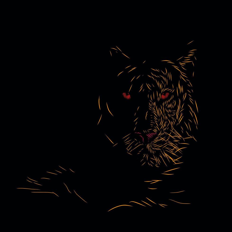 Tiger Hunter silhouette line pop art potrait logo design colorato con sfondo scuro vettore