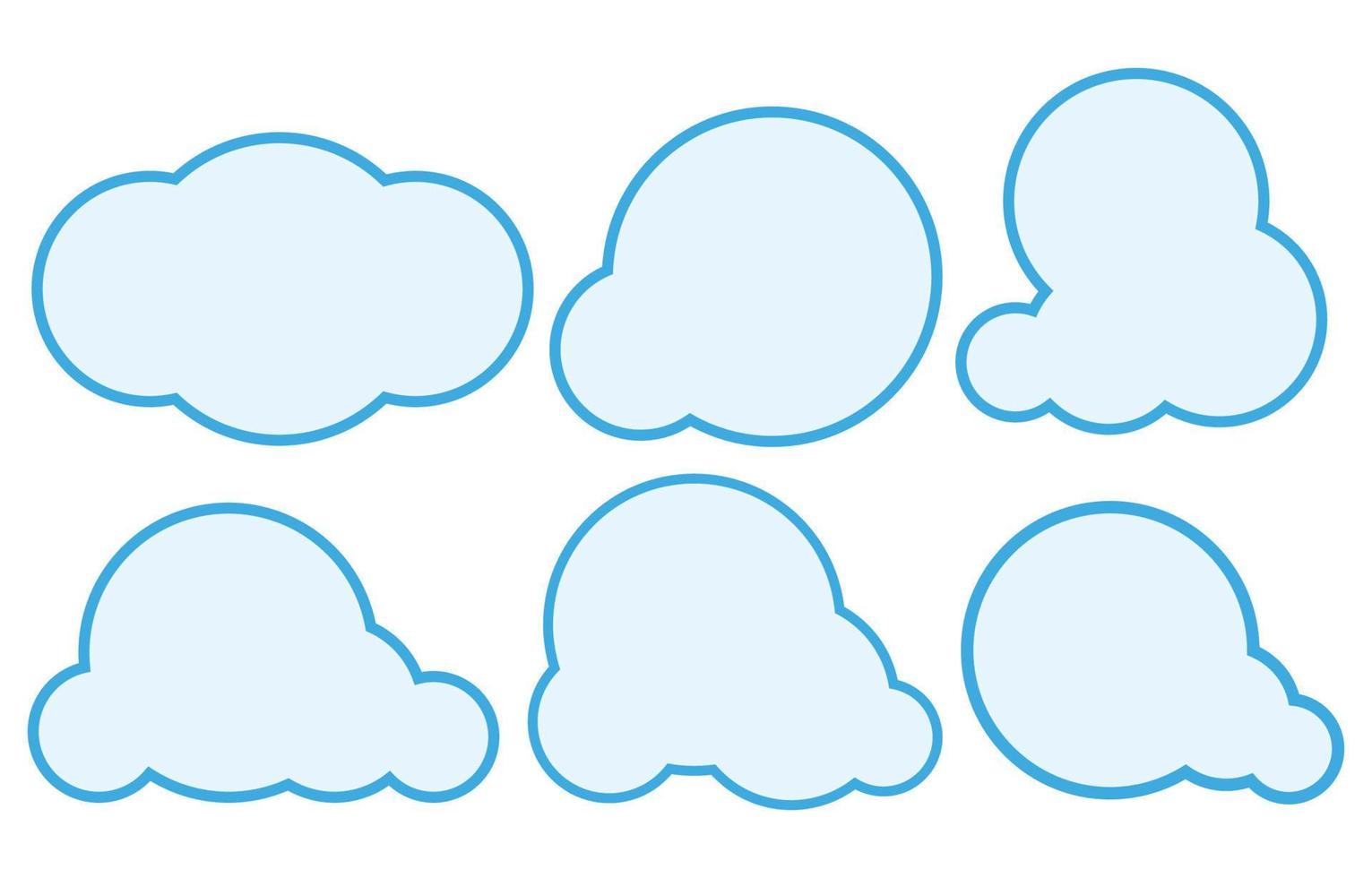 set di fumetti vuoti con nuvole blu minimali, contorno su sfondo bianco, fumetto vettoriale o parlato, stile doodle
