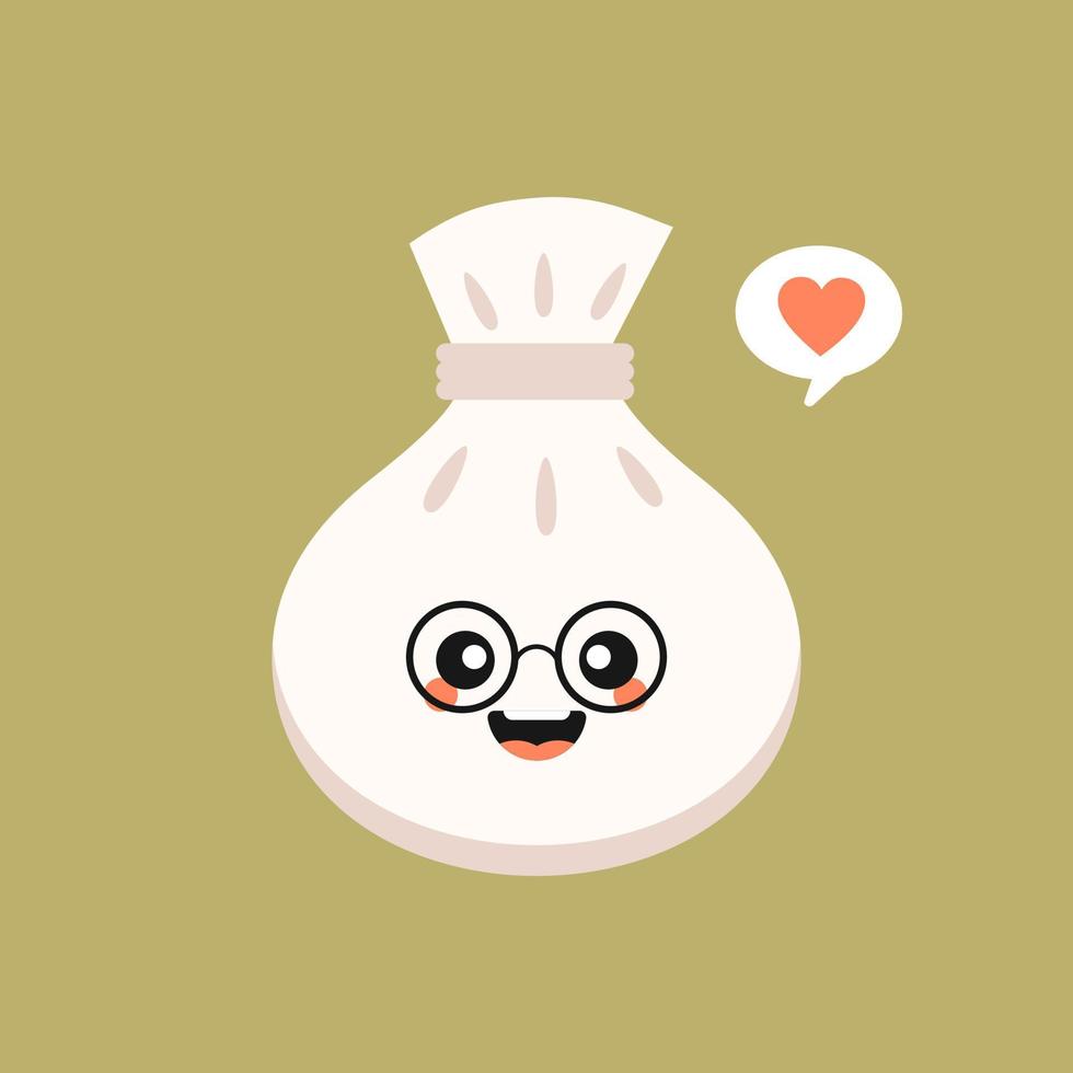 cinese dim sum carino kawaii caratteri vettoriali. piatto asiatico con la faccia sorridente. cucina tradizionale orientale. gnocco alle spezie. emoji divertenti, emoticon. illustrazione a colori del fumetto isolato vettore