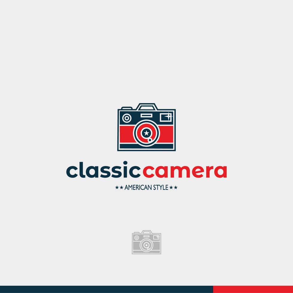 classica fotocamera digitale logo in stile americano isolato segno simbolo illustrazione vettoriale - alta qualità classica fotocamera logo stile icone vettoriali