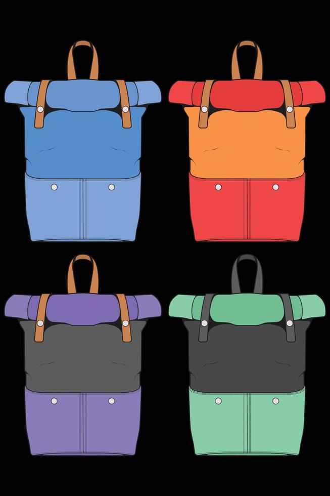 set di zaini colorati vettoriali. zaini per scolaresche, studenti, viaggiatori e turisti. torna a scuola zaino illustrazioni vettoriali piatte isolate.