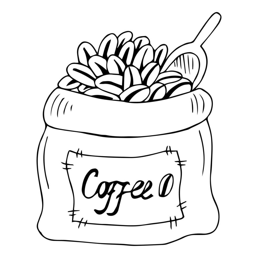 icona di doodle della borsa del caffè. pacchetto di caffè disegnato a mano. vettore