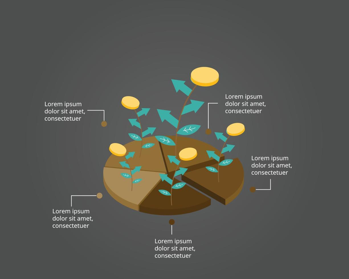 investimento per risparmiare denaro o modello di asset allocation per infografica per la presentazione per 5 elementi vettore