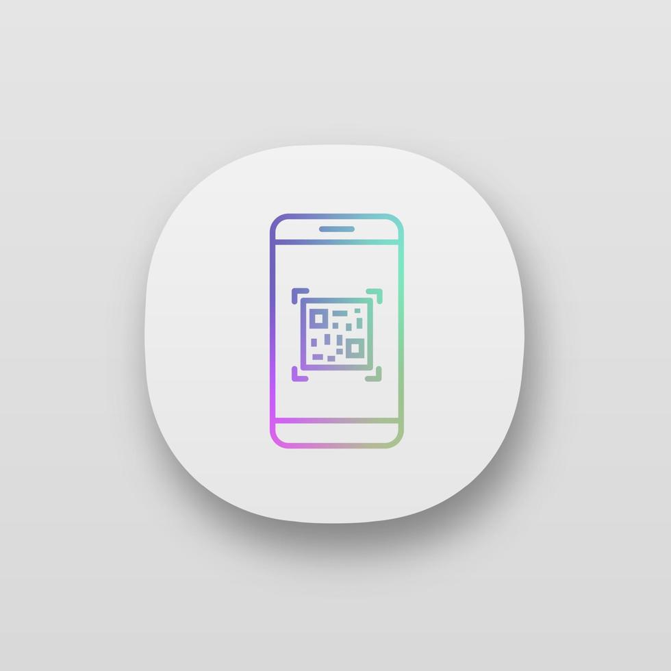 icona dell'app per smartphone con scansione del codice QR. scanner di codici a barre a matrice. Lettore di telefoni cellulari con codice 2d. interfaccia utente ui ux. applicazione web o mobile. illustrazione vettoriale isolato