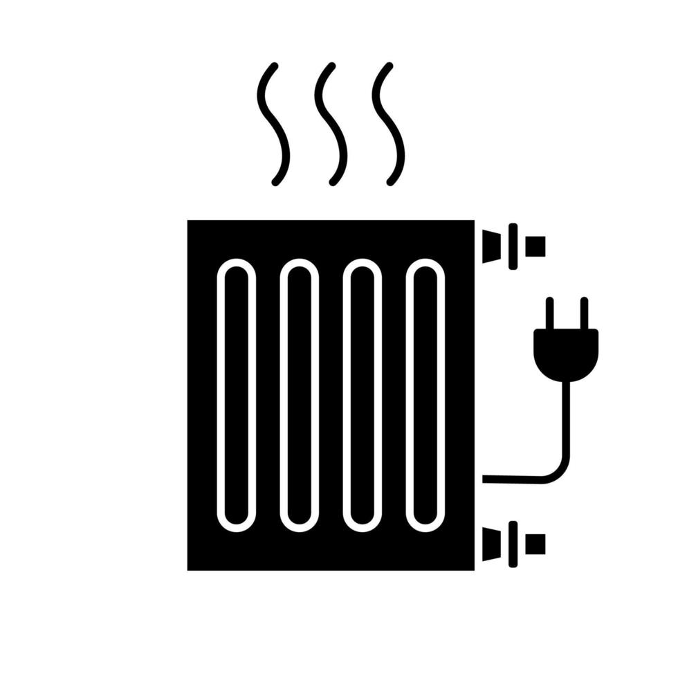 icona del glifo del radiatore elettrico. batteria di riscaldamento. stufa. simbolo della sagoma. spazio negativo. illustrazione vettoriale isolato