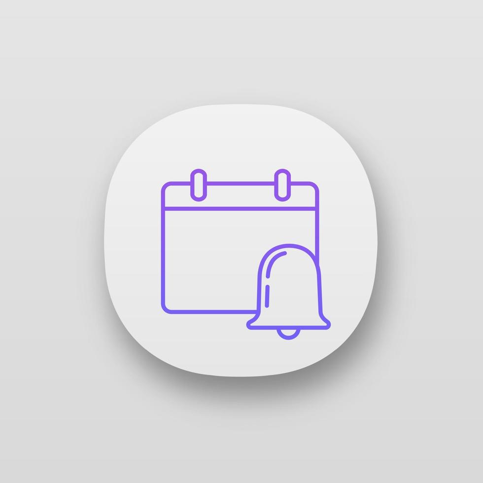 icona dell'app di notifica degli eventi. interfaccia utente ui ux. calendario con campanello. allarme promemoria. applicazione web o mobile. illustrazione vettoriale isolato