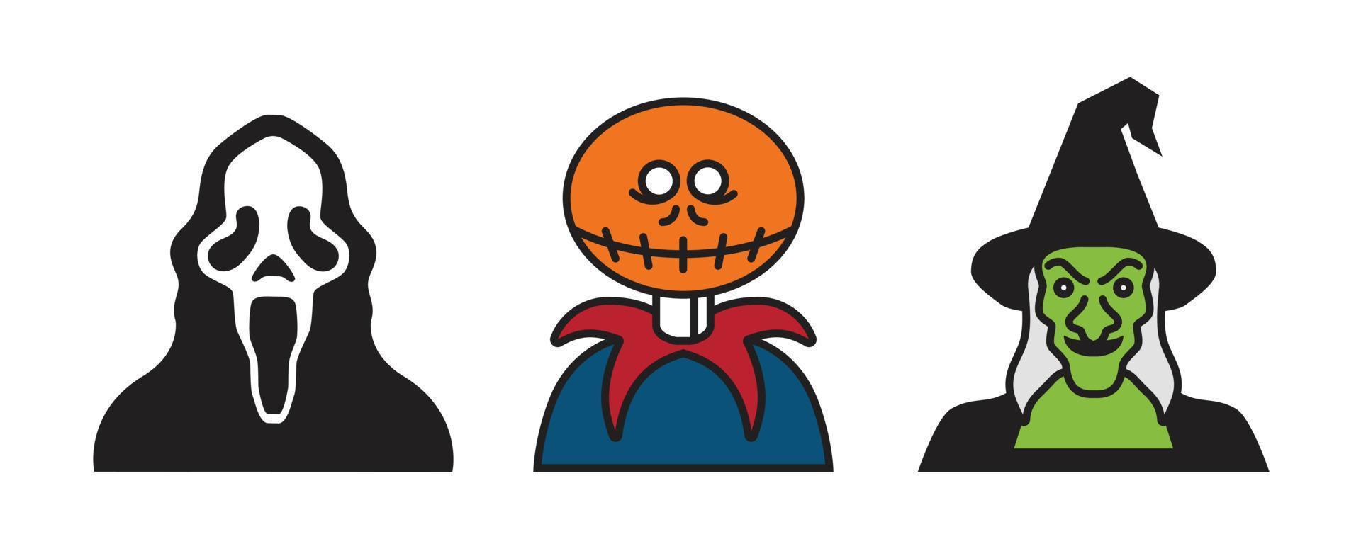 set di simpatici adesivi di halloween illustrazione. cartone animato mascotte fantasma nel disegno vettoriale