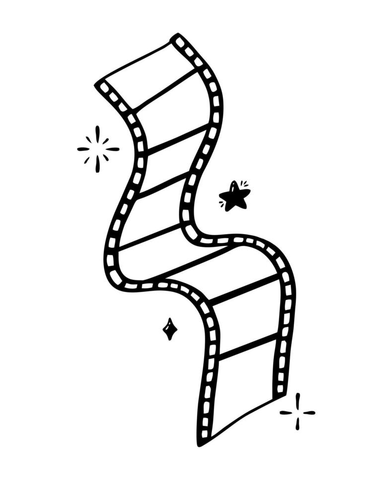 illustrazione di vettore di linea disegnata a mano di doodle di filmstrip nello stile di un doodle isolato su uno sfondo bianco