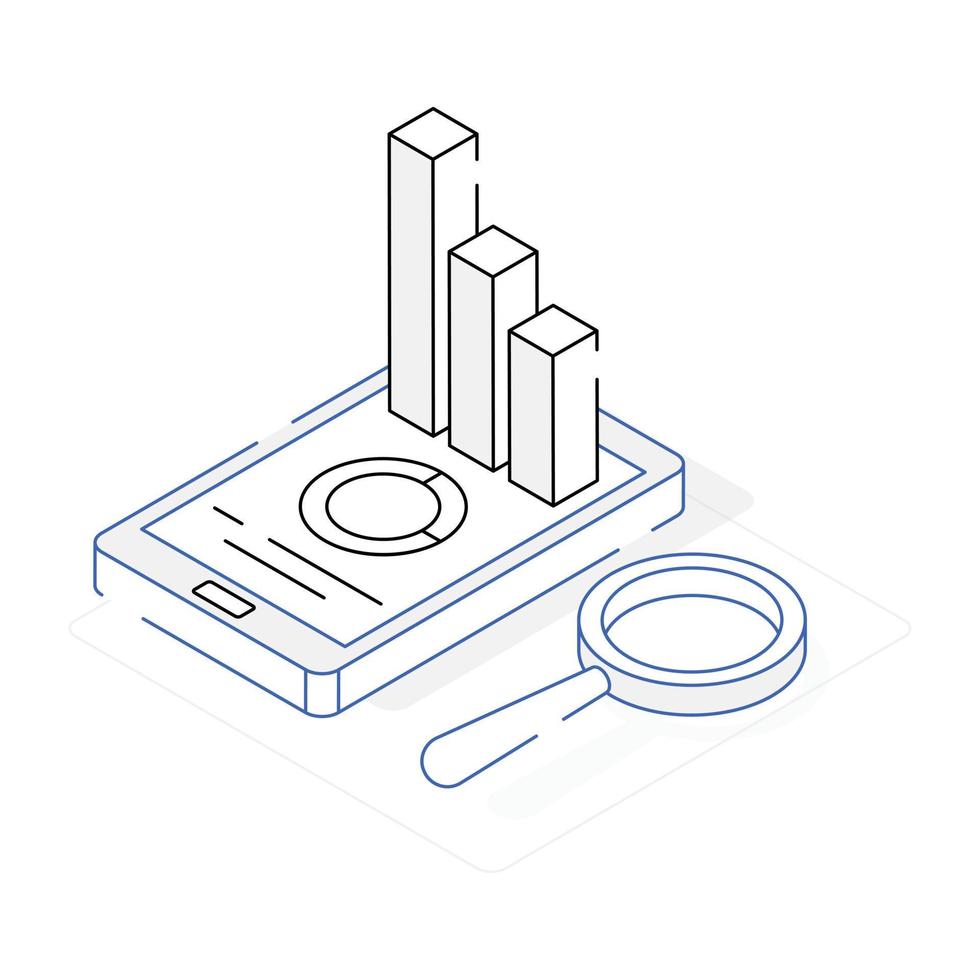 un'icona isometrica di analisi mobile vettore