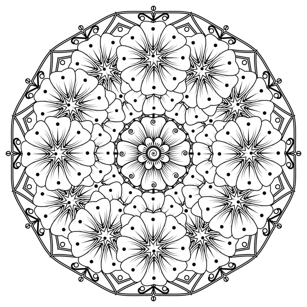 motivo circolare a forma di mandala per la decorazione del tatuaggio henné mehndi. pagina del libro da colorare. vettore