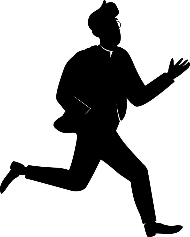 uomo con gli occhiali che corre in fretta silhouette di caratteri vettoriali a colori semi piatti