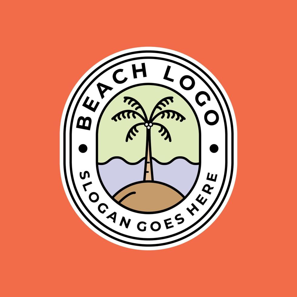 disegno grafico dell'albero di cocco di vettore del logo dell'emblema della spiaggia