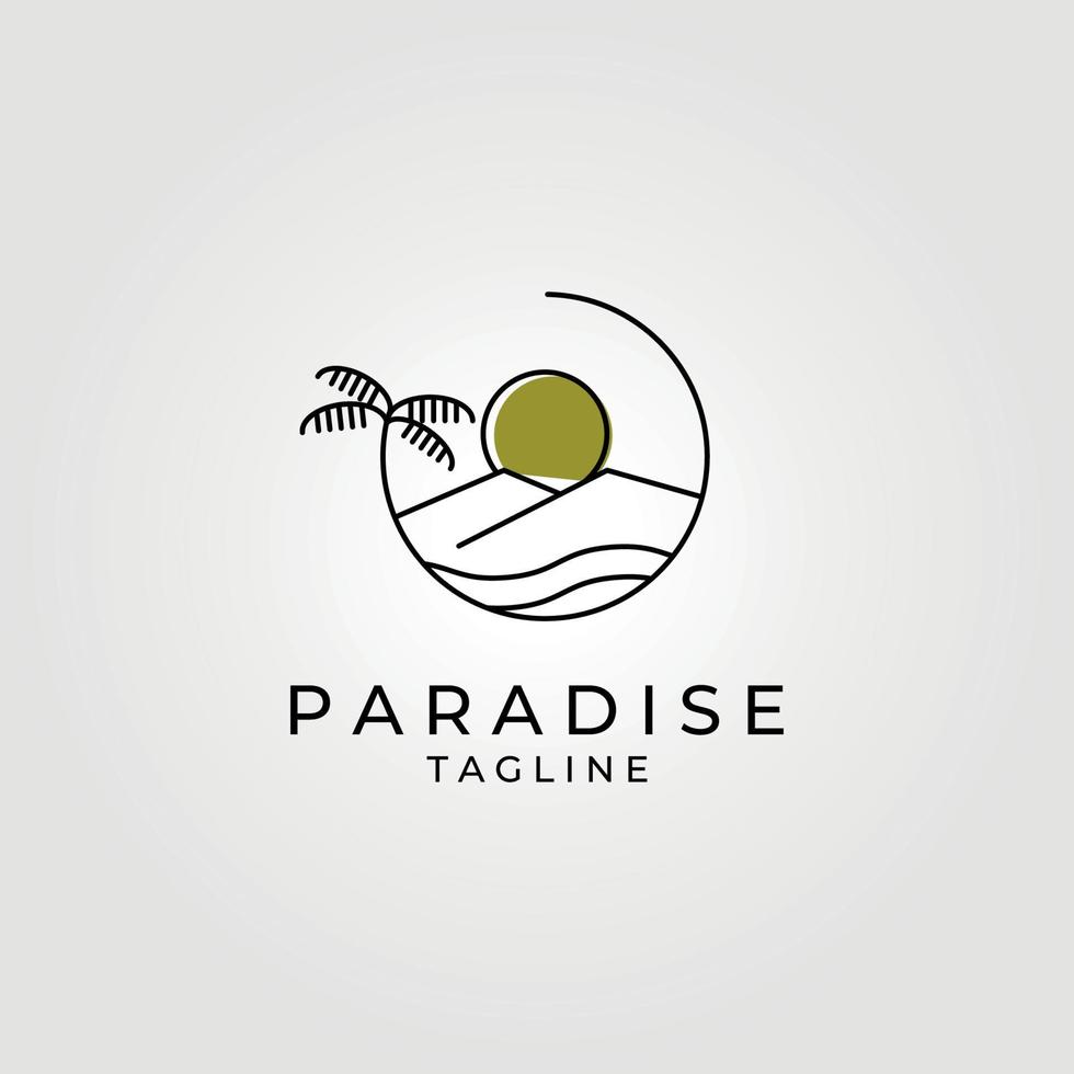 illustrazione di progettazione di arte della linea di logo del paradiso o della spiaggia vettore
