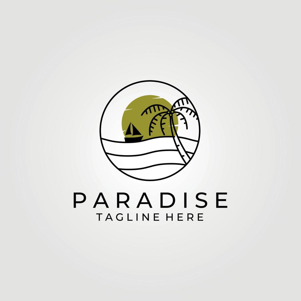 illustrazione di progettazione di arte della linea di logo della spiaggia di paradiso vettore