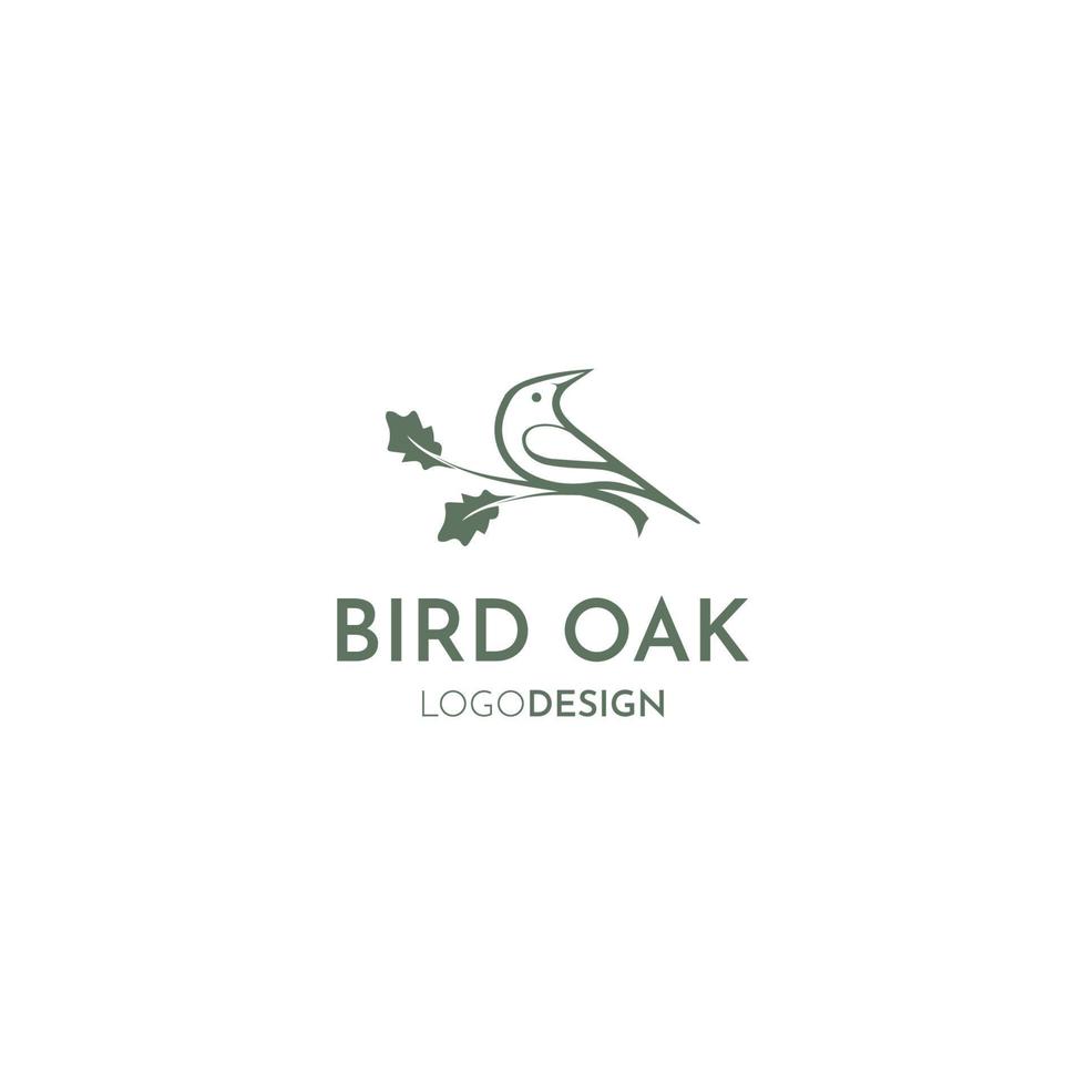 foglia di quercia e vettore di progettazione del logo dell'uccello