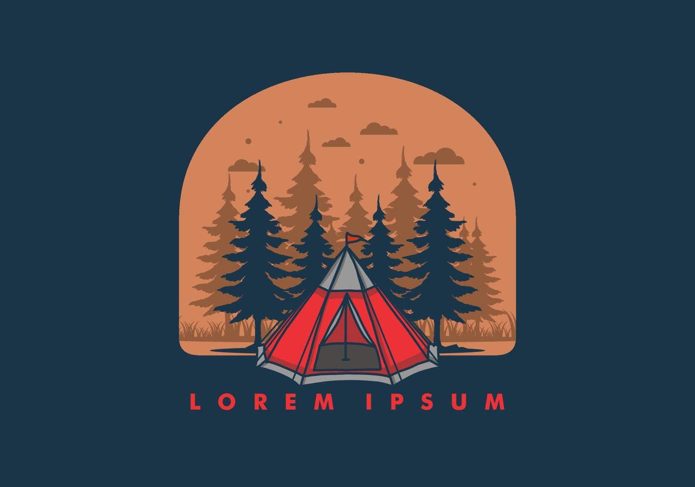 illustrazione di alberi di pino e tenda a cono vettore