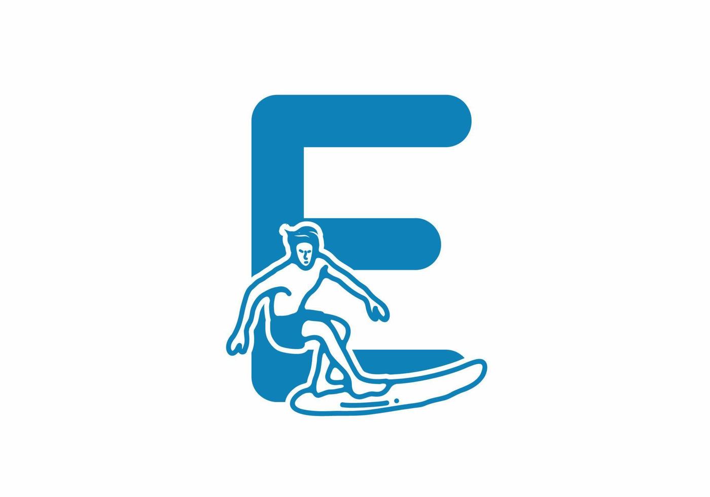 illustrazione di arte della linea di surf dell'uomo con la lettera iniziale e vettore