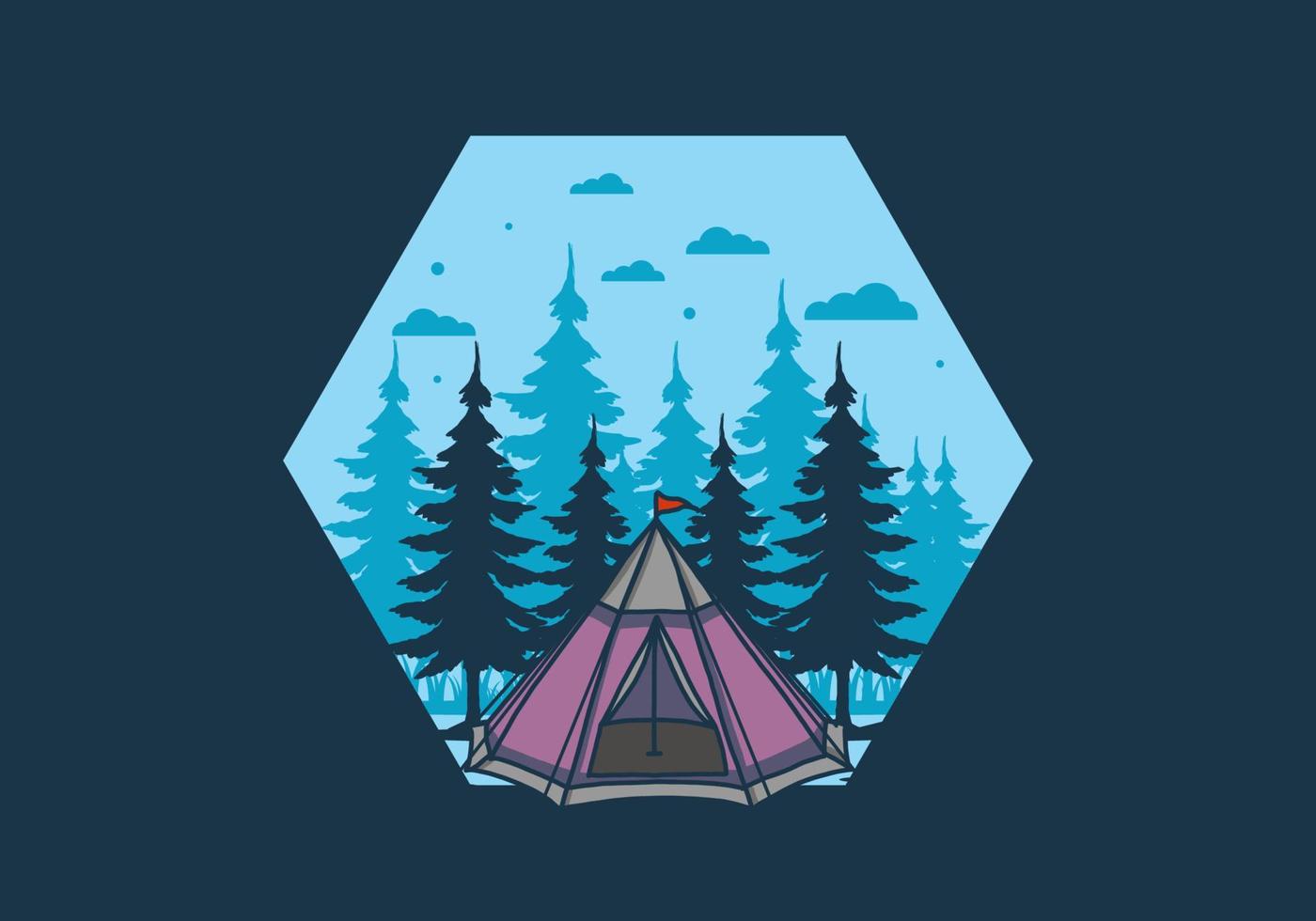 illustrazione di alberi di pino e tenda a cono vettore
