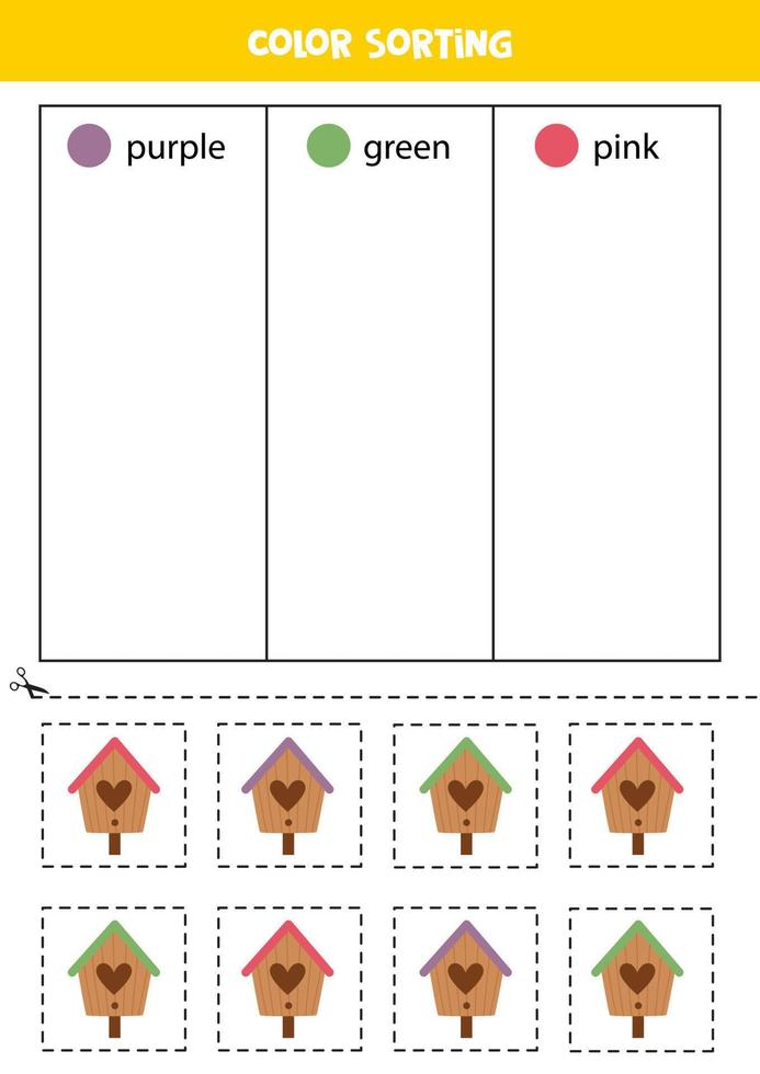 ordina le casette per gli uccelli in base ai colori. imparare i colori per i bambini. vettore