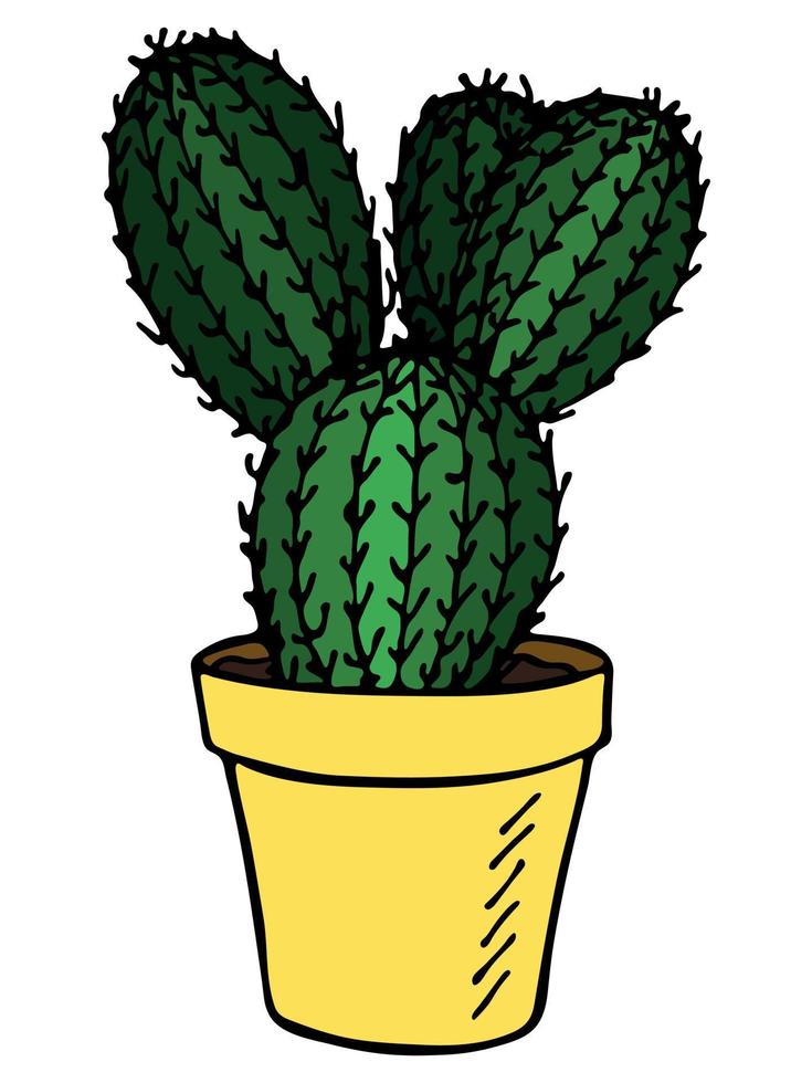 cactus semplice disegnato a mano carino. clipart di pianta d'appartamento in una pentola. illustrazione di cactus isolato su sfondo bianco. scarabocchio casa accogliente. vettore