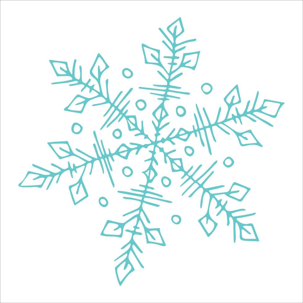 clipart di fiocco di neve disegnato a mano carino. illustrazione di doodle di vettore isolata su sfondo bianco. design moderno di natale e capodanno. per stampa, web, design, decorazione, logo.