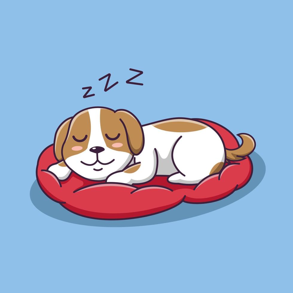 simpatico cartone animato cane che dorme su un cuscino, illustrazione di cartoni animati vettoriali, clipart cartoni animati vettore