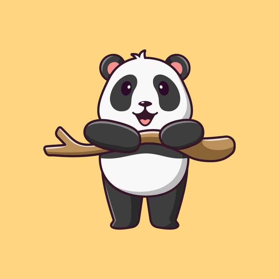 simpatico cartone animato panda appeso a un ramo, illustrazione di cartoni animati vettoriali, clipart cartoni animati vettore