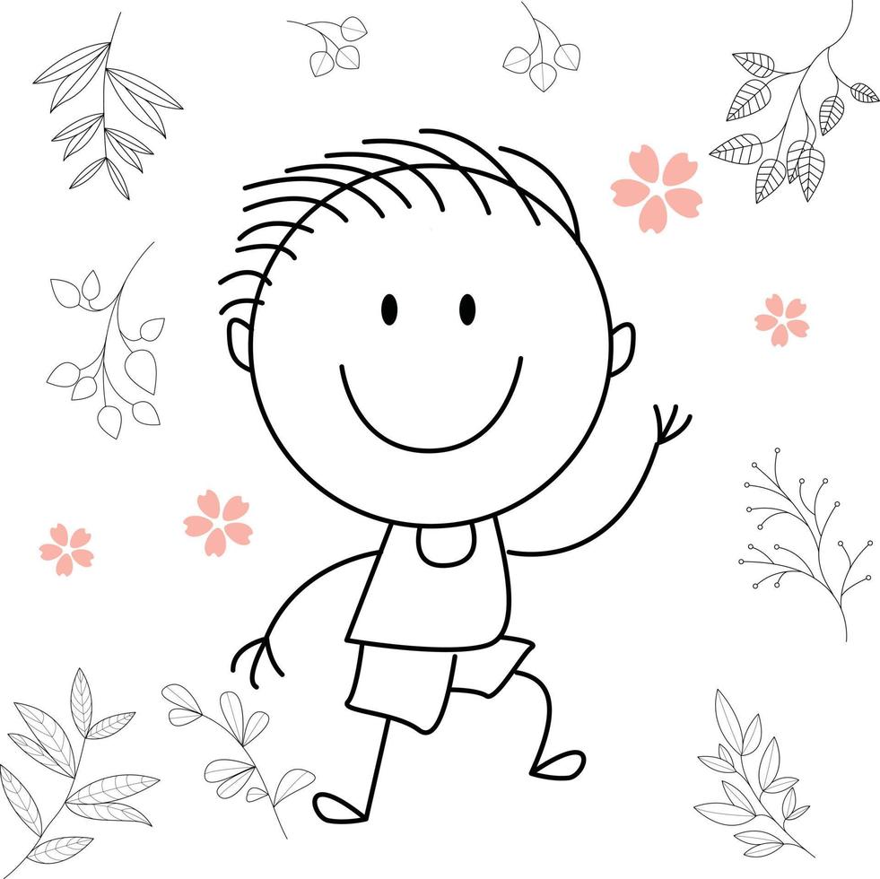 illustrazione di attività dei cartoni animati di un bambino sorridente per il libro da colorare per bambini e il libro per bambini. immagine vettoriale eps.