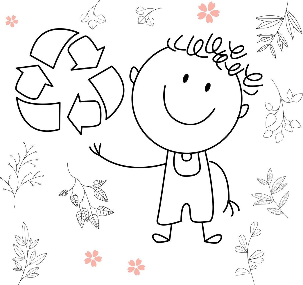 illustrazione di attività dei cartoni animati di un bambino sorridente per il libro da colorare per bambini e il libro per bambini. immagine vettoriale eps.