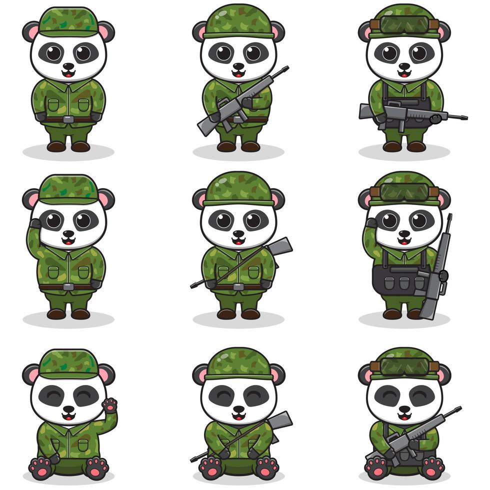 illustrazioni vettoriali di simpatico panda come soldato.