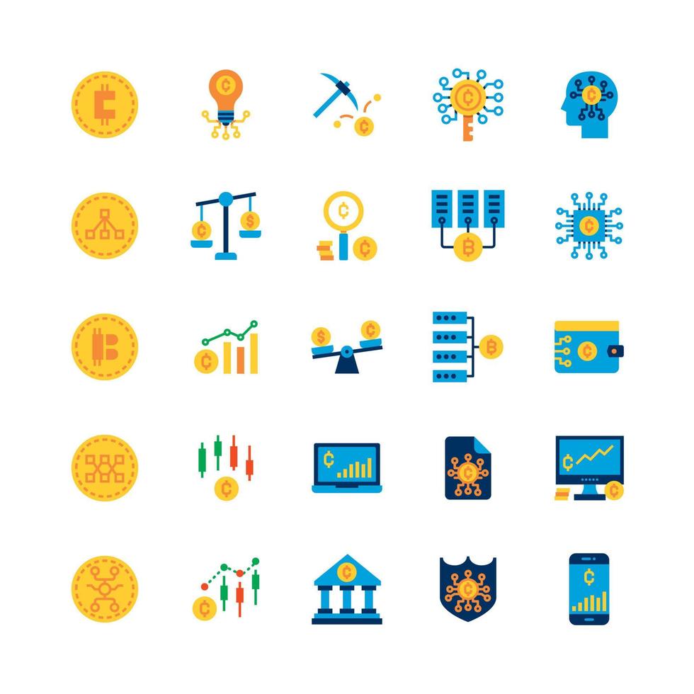 set di vettori di icone piatte per la codifica di valuta crittografica