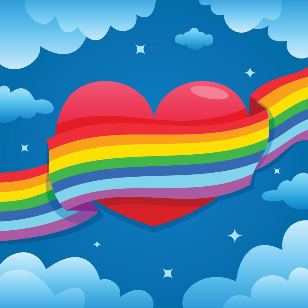 sventolando la bandiera arcobaleno sul cuore rosa vettore