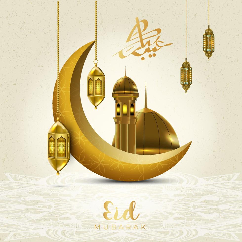 eid mubarak, design del modello di post sui social media per le vacanze musulmane, biglietto d'invito, sfondo vintage vettore
