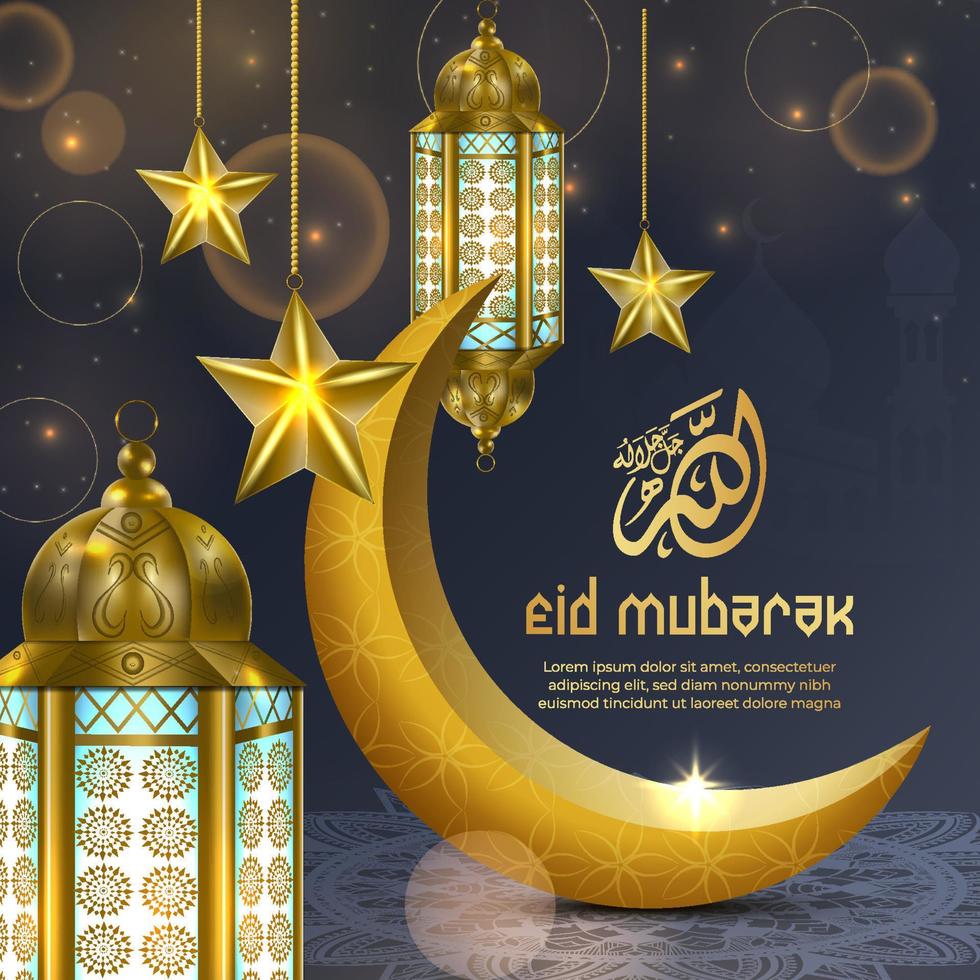 eid mubarak, design del modello di post sui social media per le vacanze del festival islamico e invito a grata vettore