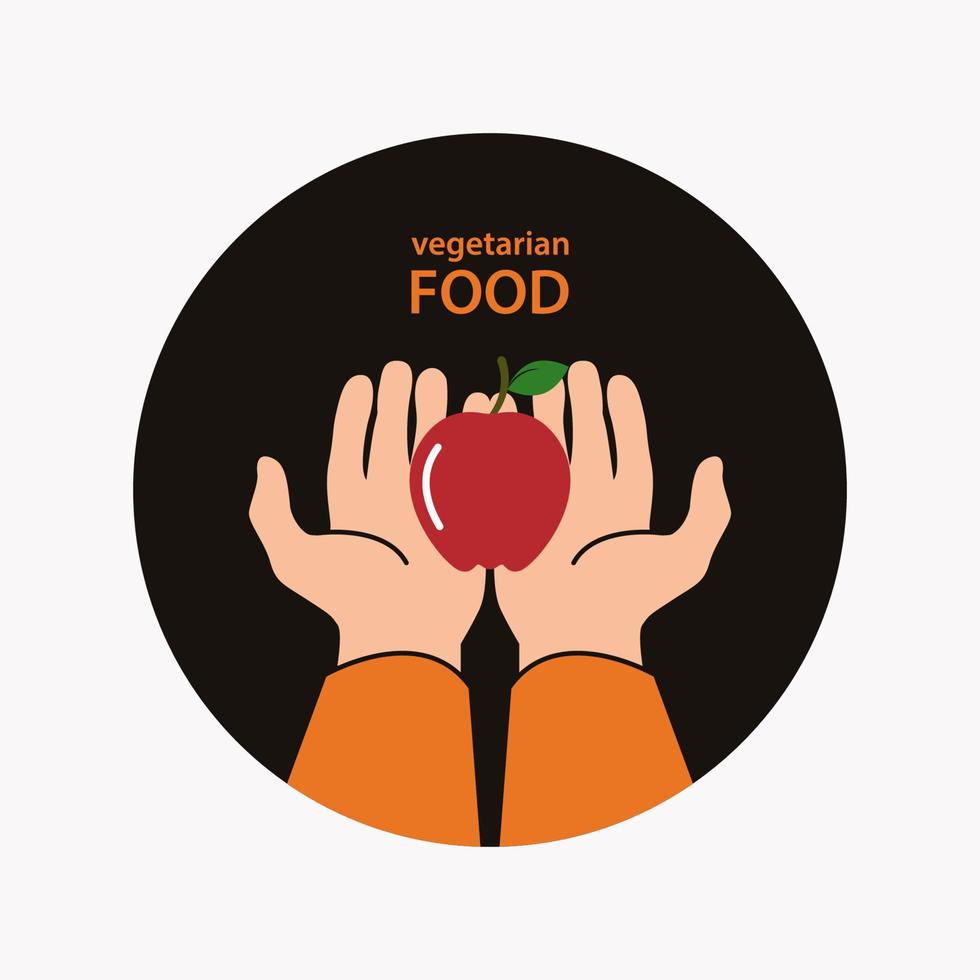 mela in mano disegno vettoriale illustrazione. concetto di icona di cibo vegetariano