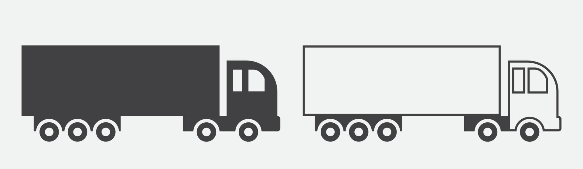 camion nero icone vettoriali illustrazione e line art su sfondo bianco