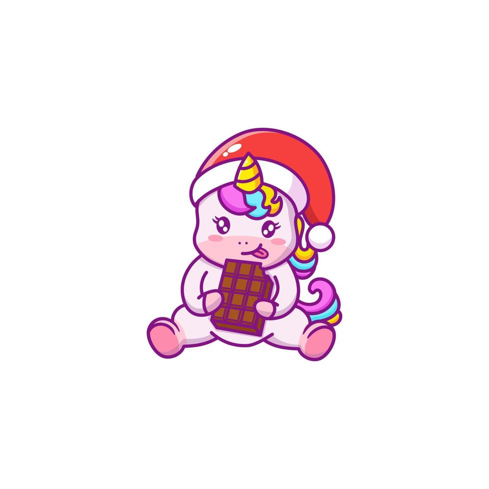 simpatico personaggio dei cartoni animati di unicorno che mangia cioccolato vettore