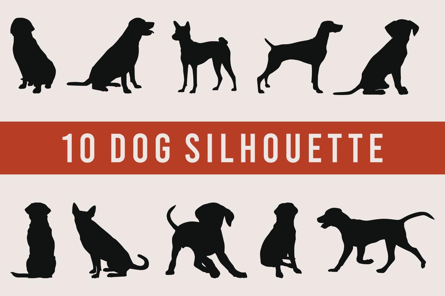 impostare la silhouette del cane da passeggio e in piedi. pastore, beagle, alano, bassotto, barboncino, pitbull. . icona piatta nera di vettore isolata su priorità bassa bianca