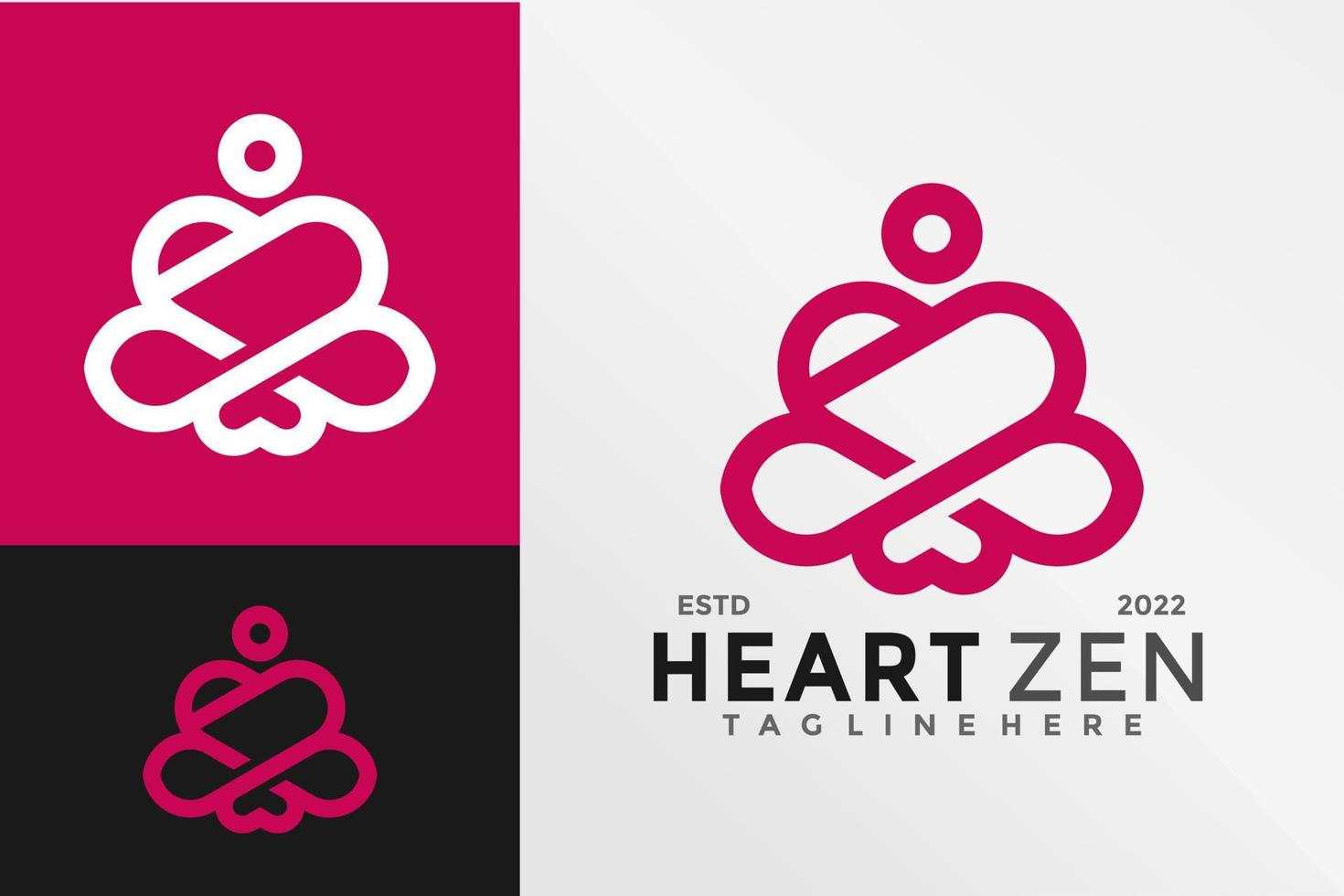 cuore zen yoga logo design modello di illustrazione vettoriale