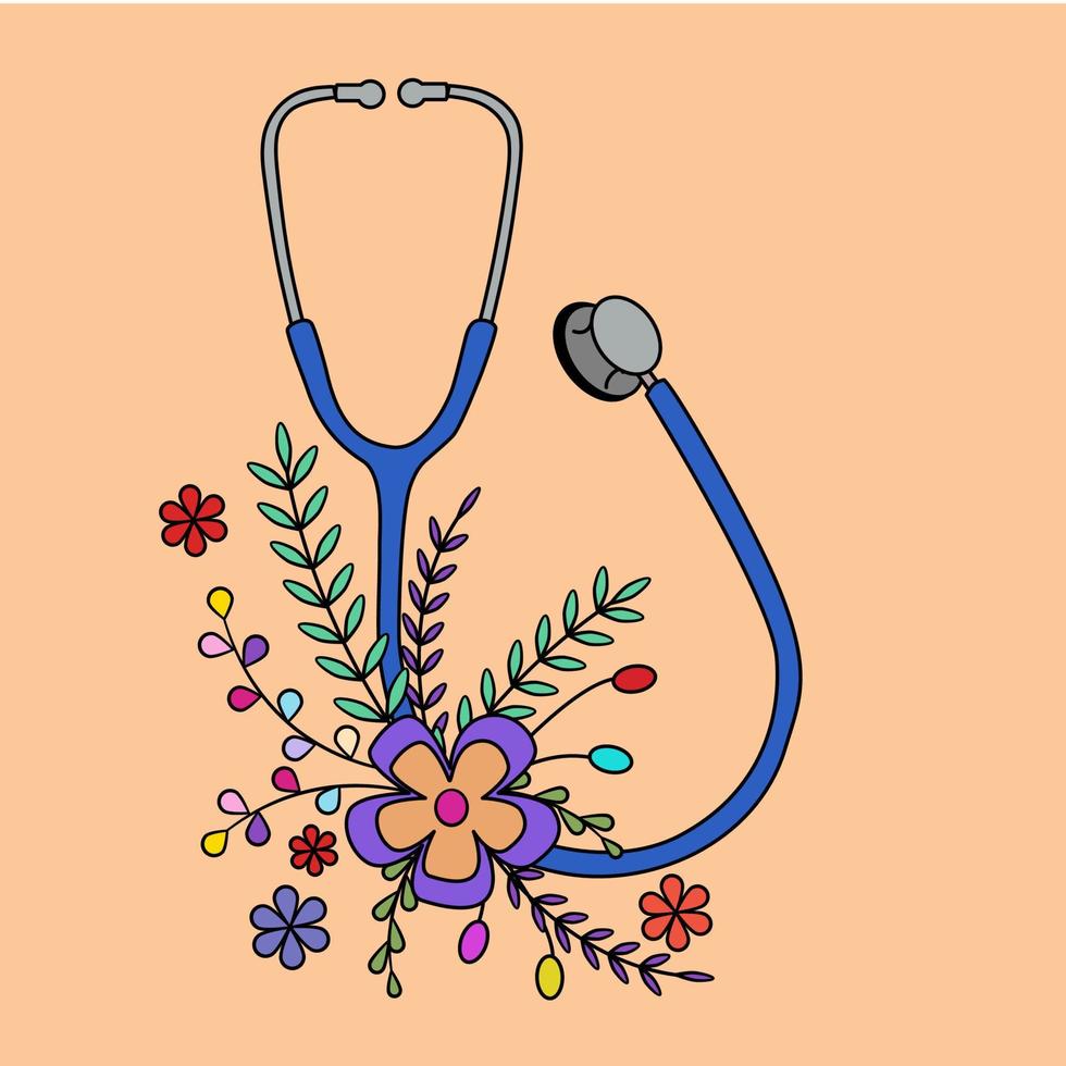 accessorio medico decorare con fiori colorati e clip art foglia, illustrazione in stile cartone animato. vettore