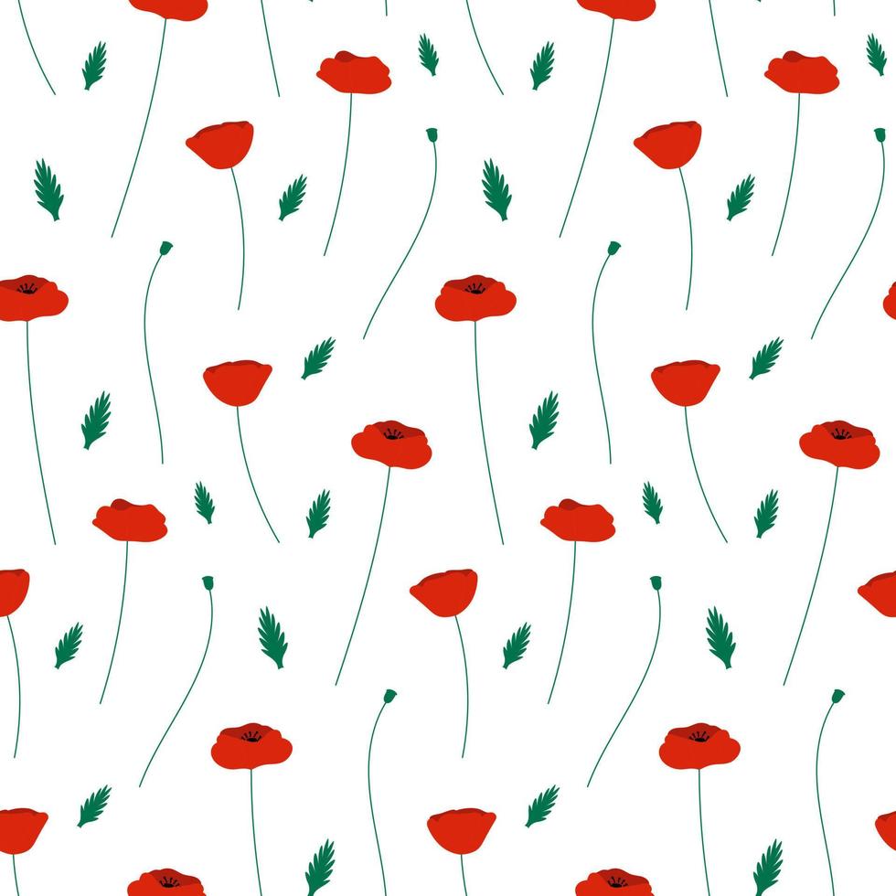 modello senza cuciture di fiori di papavero rosso su sfondo bianco. disegno floreale alla moda di vettore. texture per web, tessile e cancelleria. vettore